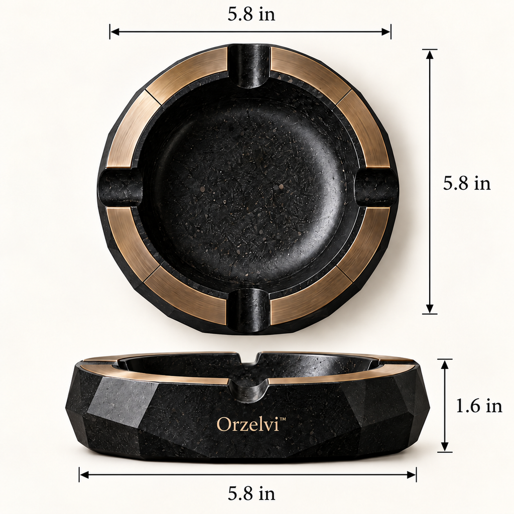 Orzelvi™ Basalt Crown — Natural Basalt Ashtray with Brushed Bronze Ring