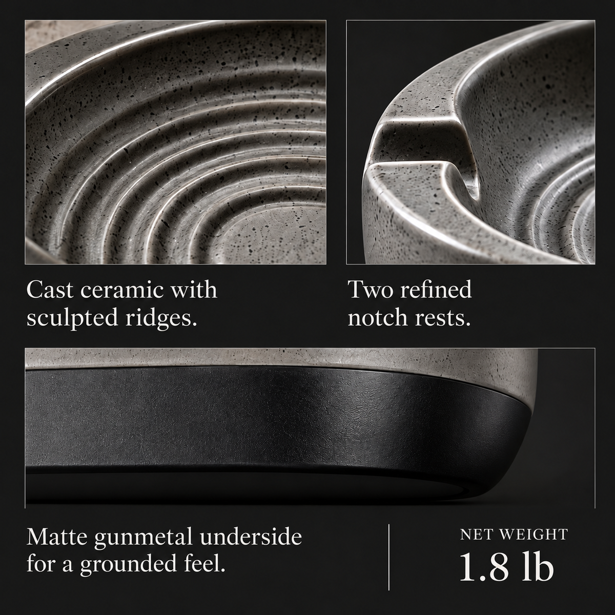 Orzelvi™ 03 Cinder Ridge — Sculpted Ceramic Ashtray with Contoured Ridges