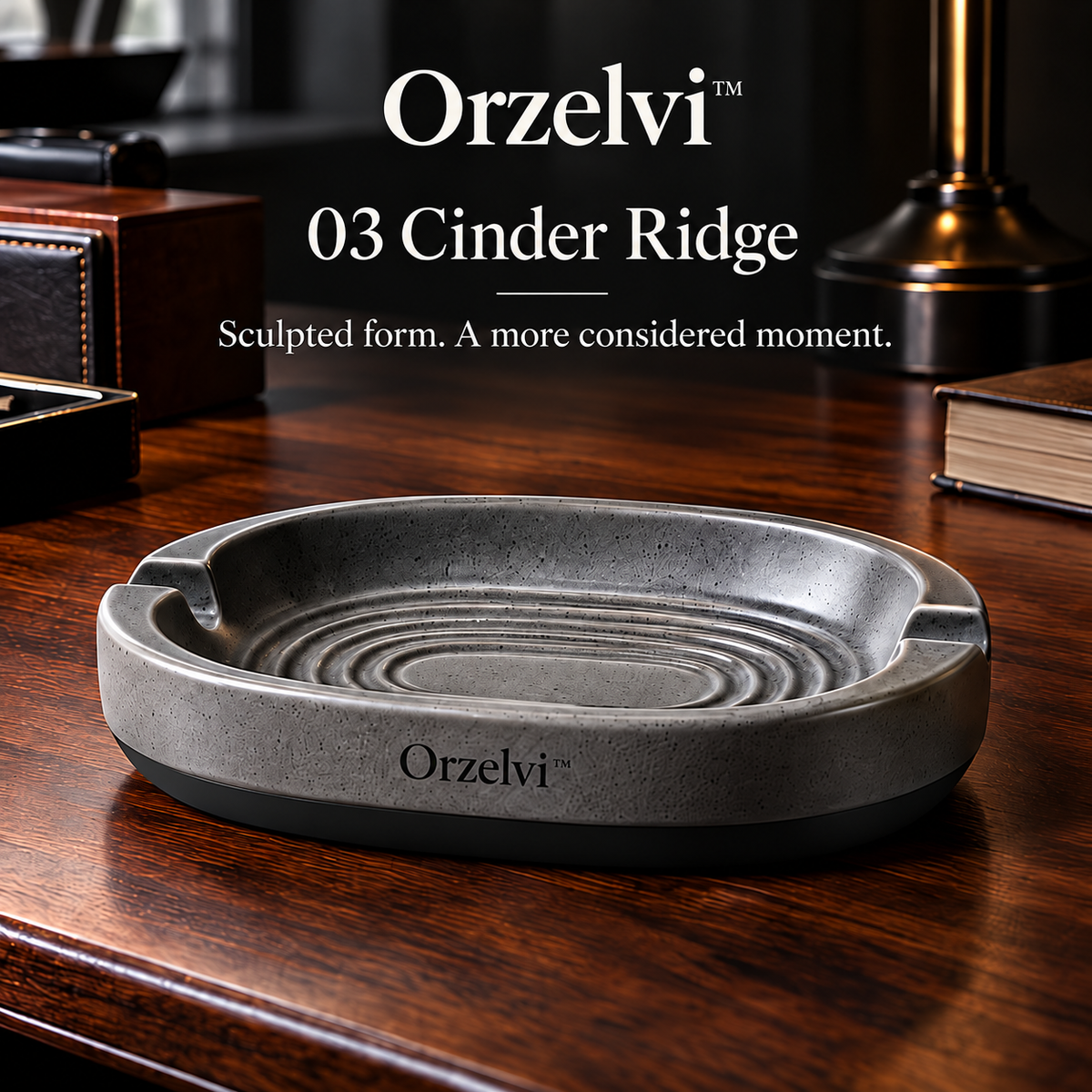Orzelvi™ 03 Cinder Ridge — Sculpted Ceramic Ashtray with Contoured Ridges