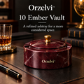 Orzelvi™ 10 Ember Vault — Lidded Burgundy Marble Ashtray with Brass Knob