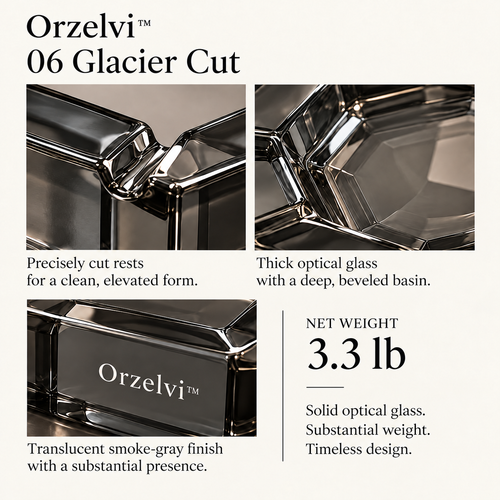 Orzelvi™ 06 Glacier Cut — Smoke-Gray Optical Glass Ashtray