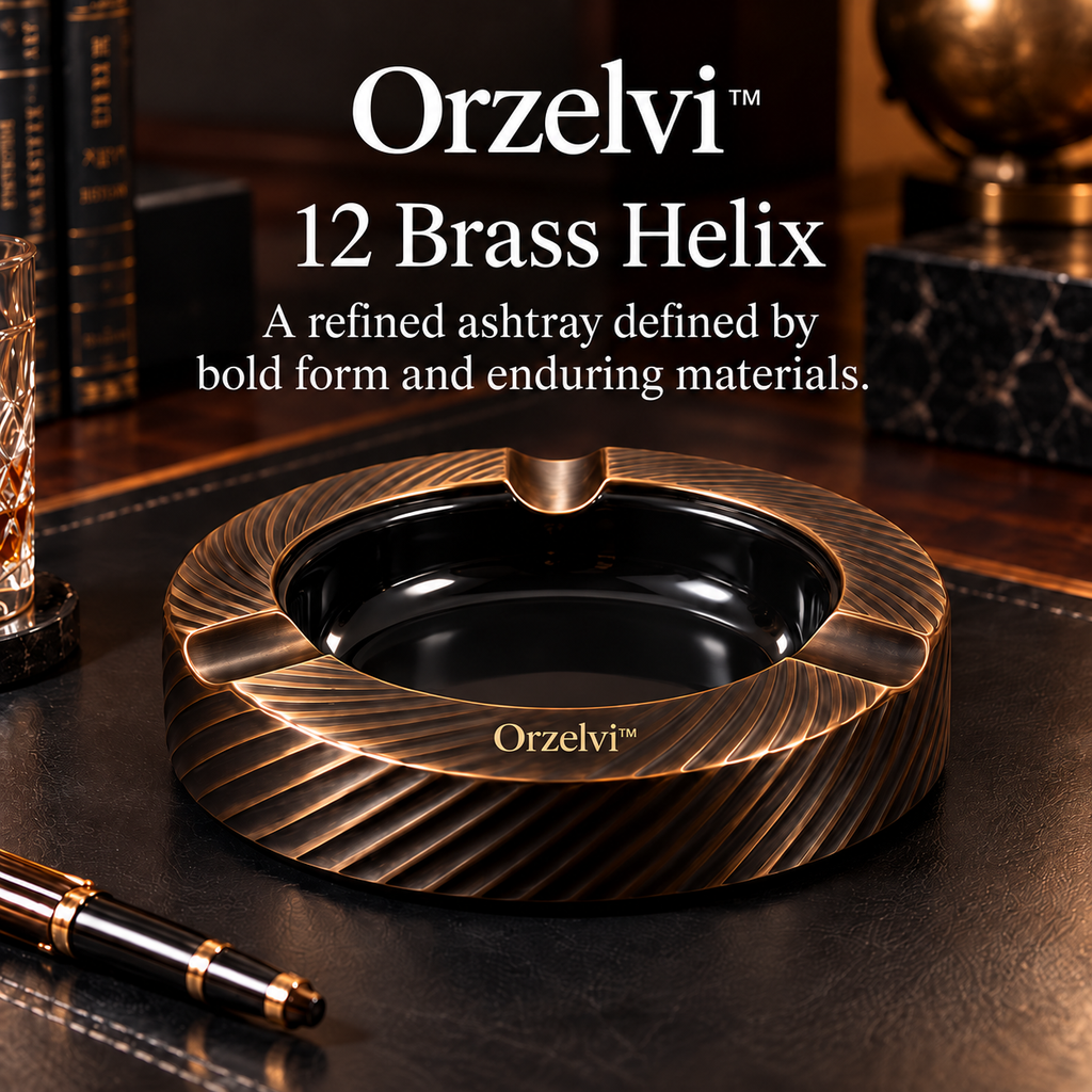 Orzelvi™ 12 Brass Helix — Sculptural Brass Ashtray with Removable Black Ceramic Bowl