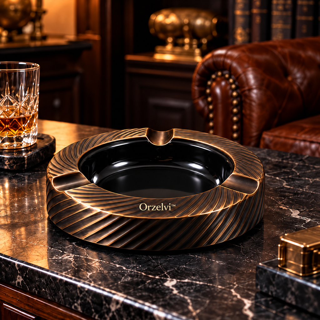 Orzelvi™ 12 Brass Helix — Sculptural Brass Ashtray with Removable Black Ceramic Bowl