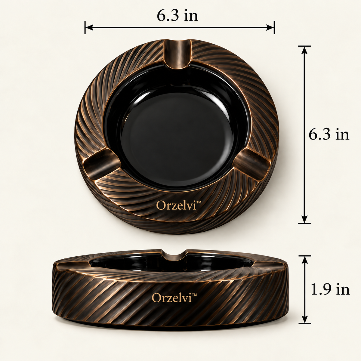 Orzelvi™ 12 Brass Helix — Sculptural Brass Ashtray with Removable Black Ceramic Bowl