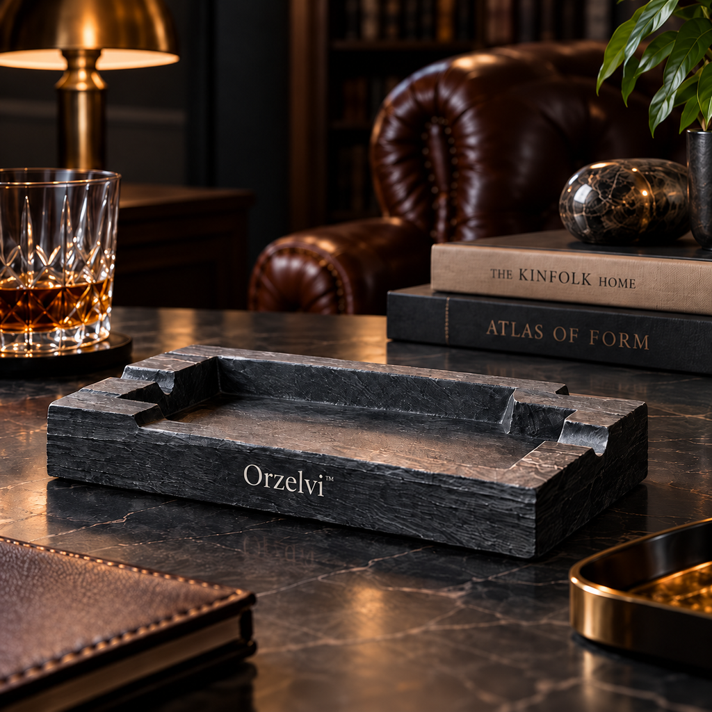 Orzelvi™ 11 Slate Breakwater — Natural Slate Ashtray with Sculpted Stepped Edges