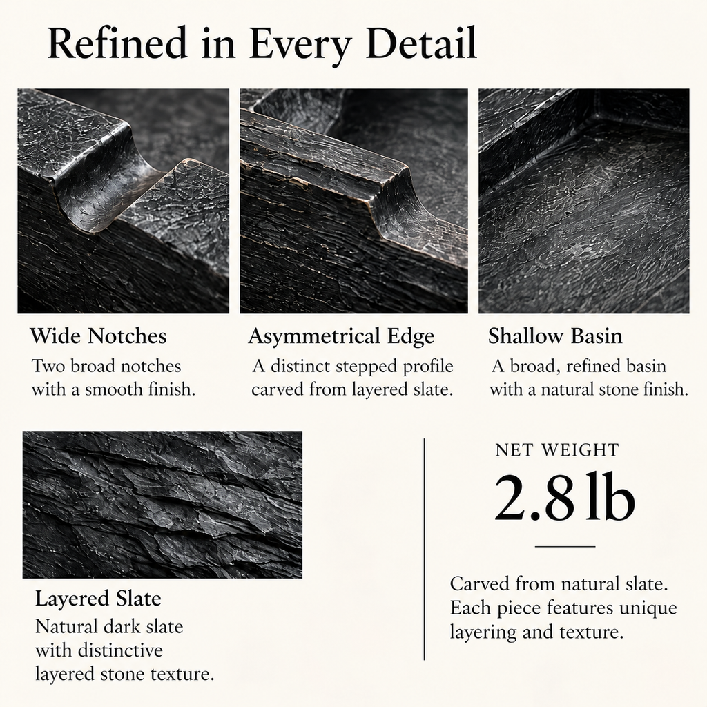 Orzelvi™ 11 Slate Breakwater — Natural Slate Ashtray with Sculpted Stepped Edges
