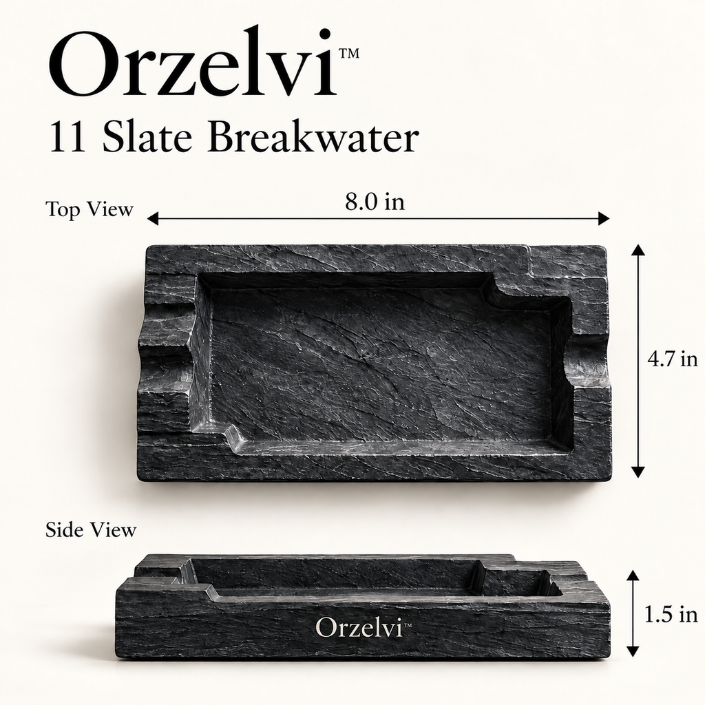 Orzelvi™ 11 Slate Breakwater — Natural Slate Ashtray with Sculpted Stepped Edges