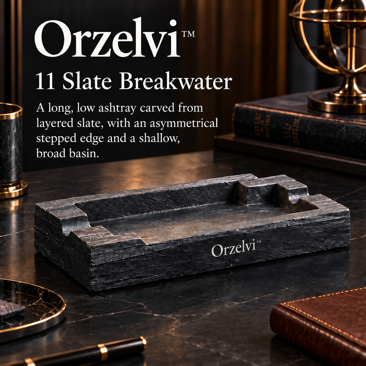 Orzelvi™ 11 Slate Breakwater — Natural Slate Ashtray with Sculpted Stepped Edges